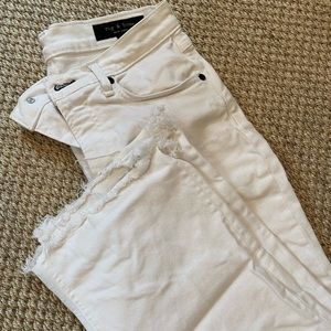 rag & bone: white, cropped straight leg jeans with frayed hem - size 25